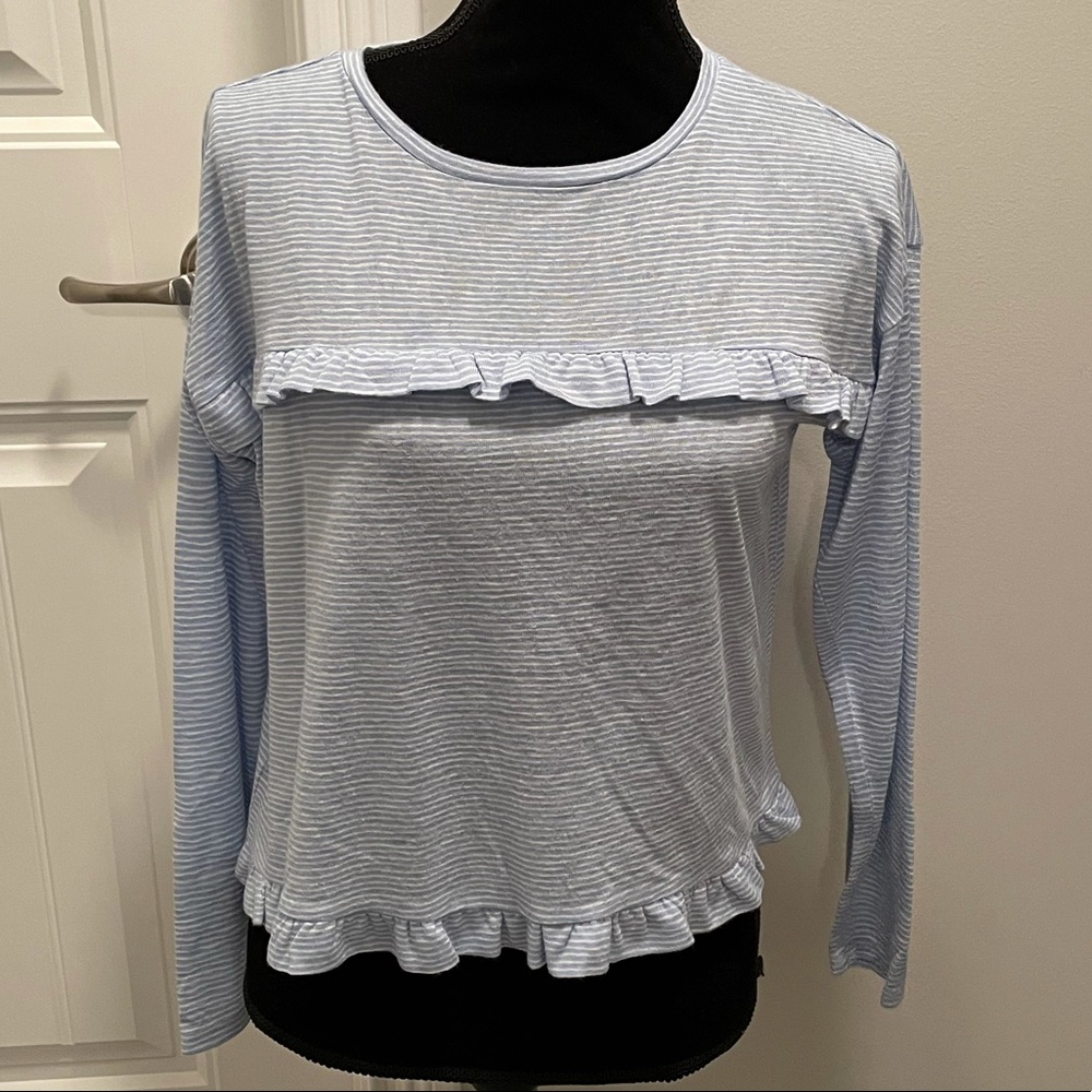 LOFT Stripe + Ruffle Blouse